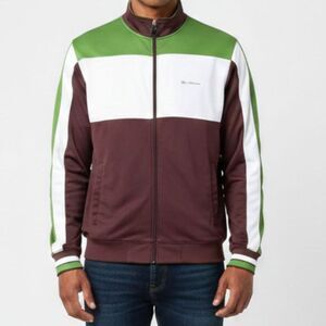 Ben Sherman Retro Tricot Track Jacket Men's 2XL Maroon Green Mod Britpop